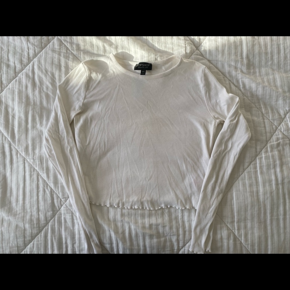 TOPSHOP White Long Sleeve Cropped Tee